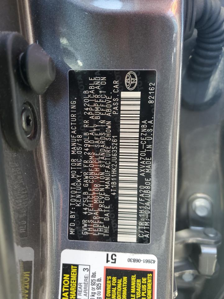4T1B11HK2JU635261 TOYOTA CAMRY 2018