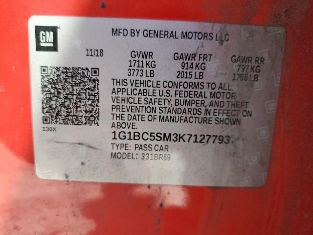 2019 CHEVROLET CRUZE LS - 1G1BC5SM3K7127793
