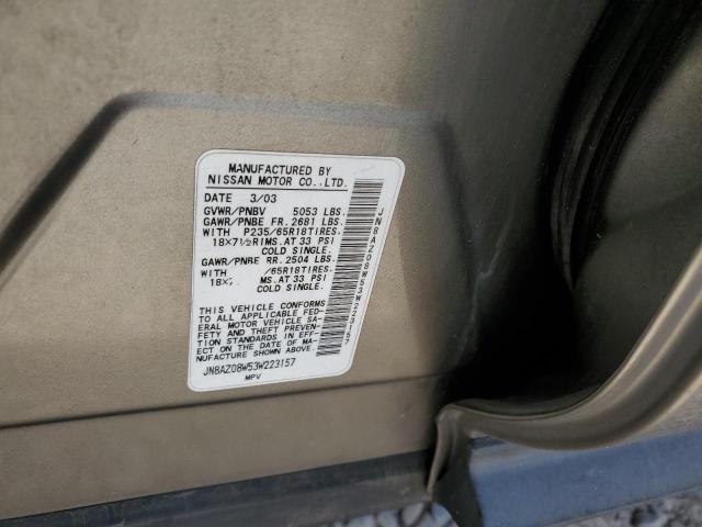 2003 Nissan Murano Sl VIN: JN8AZ08W53W223157 Lot: 55952724