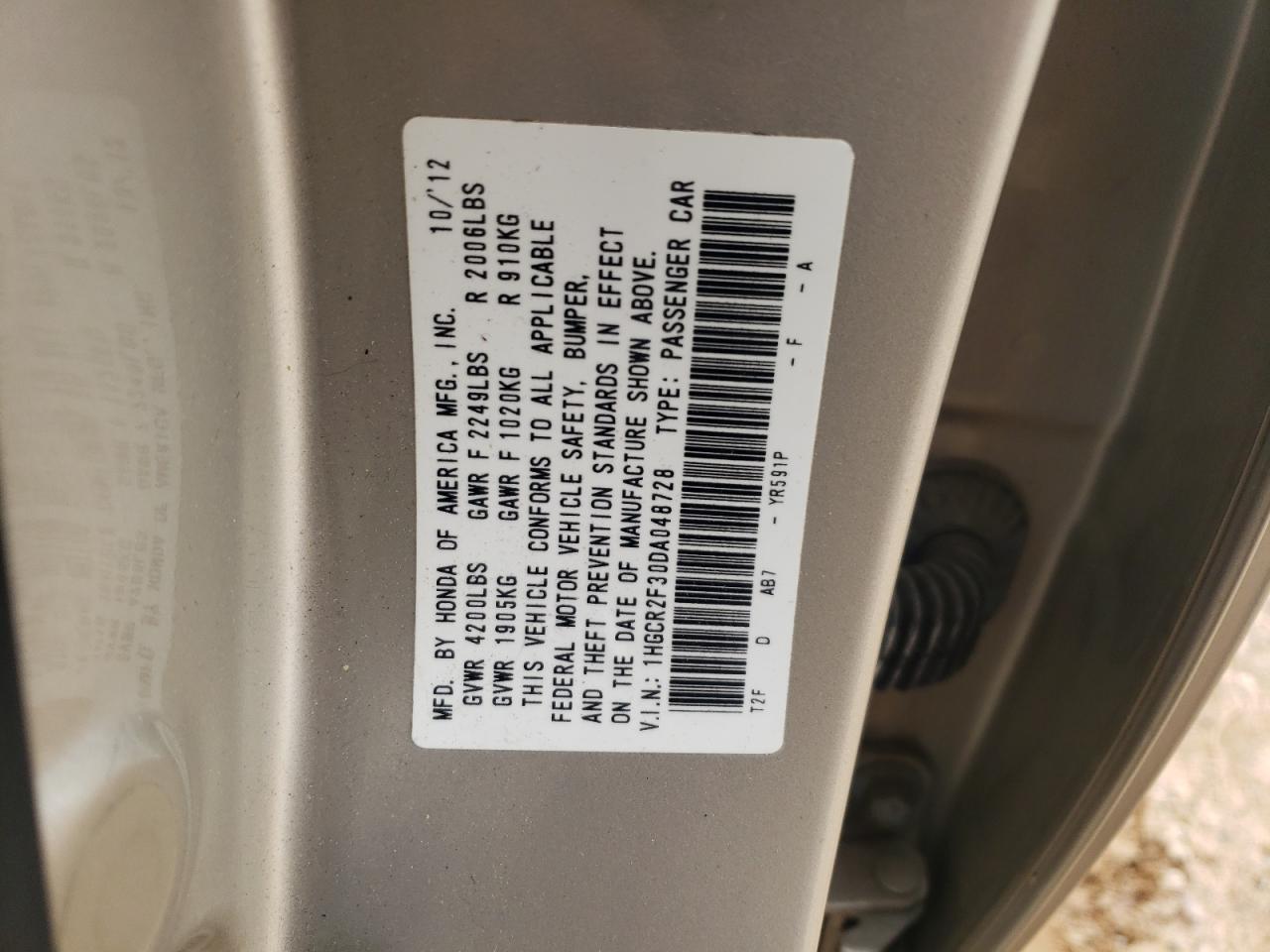 1HGCR2F30DA048728 2013 Honda Accord Lx