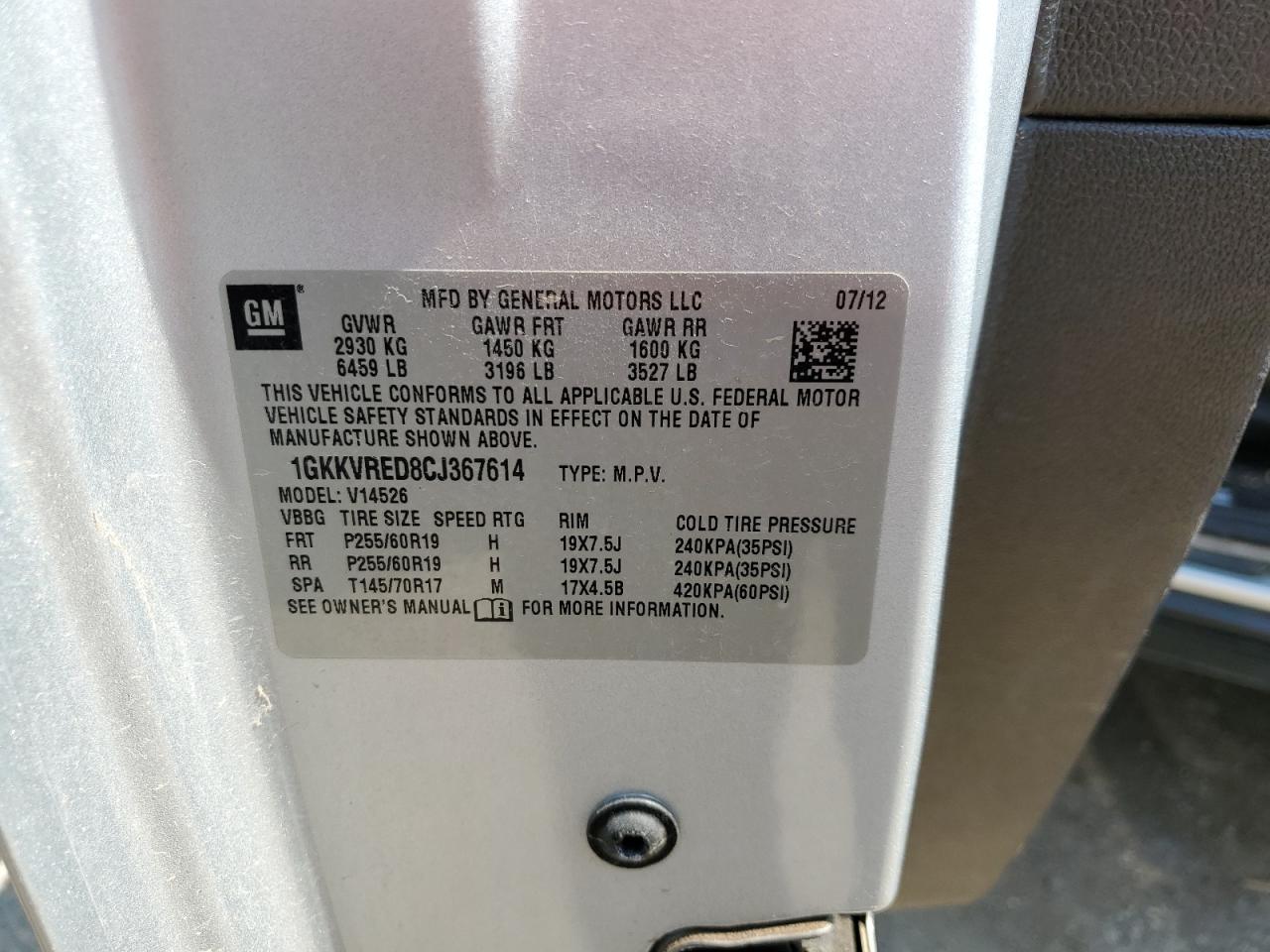 1GKKVRED8CJ367614 2012 GMC Acadia Slt-1