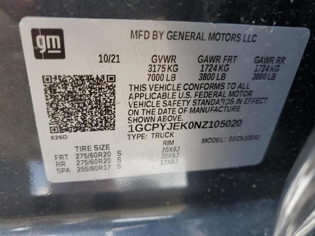 2022 Chevrolet Silverado Ltd K1500 Lt-L VIN: 1GCPYJEK0NZ105020 Lot: 56090954