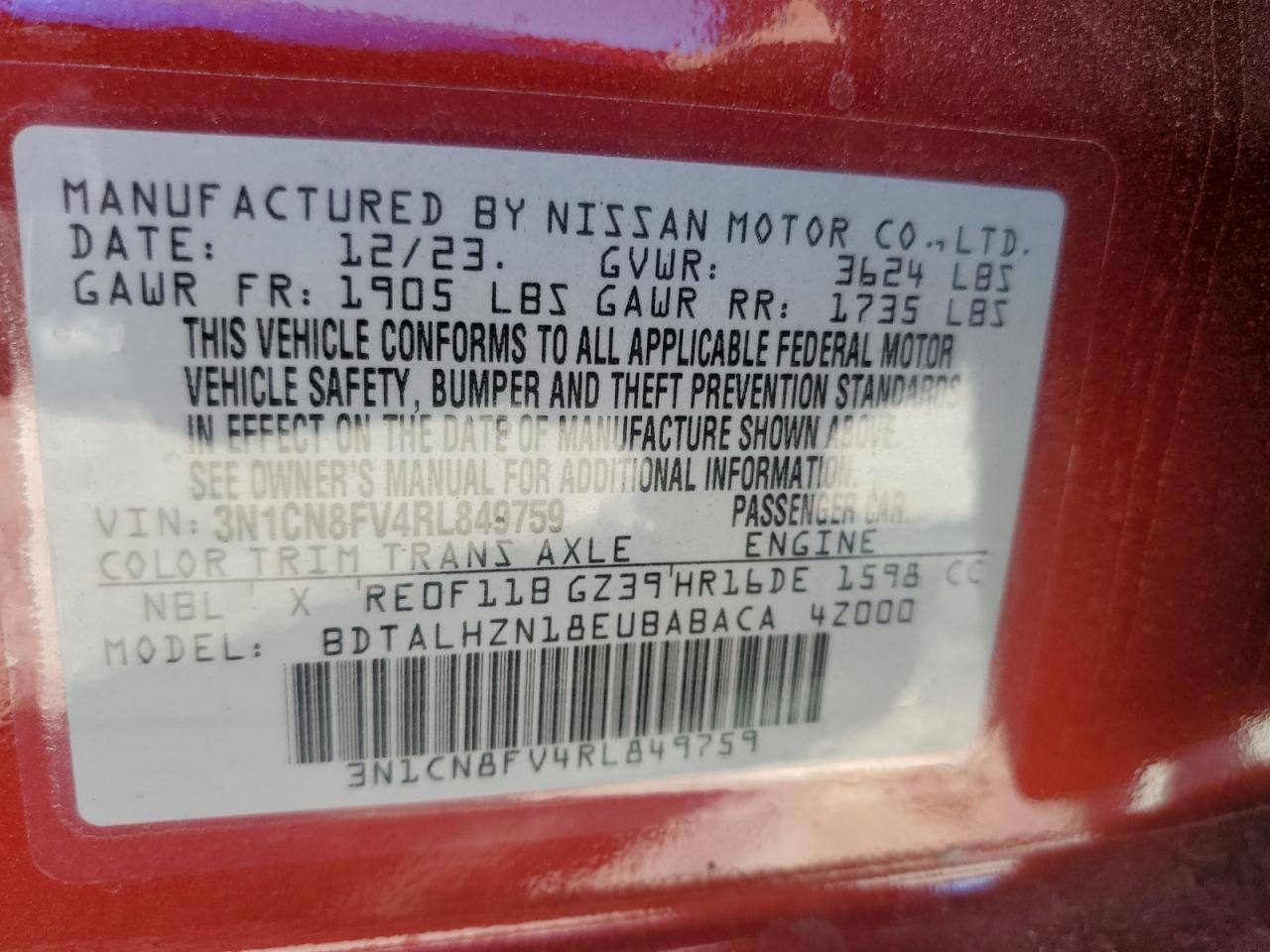 3N1CN8FV4RL849759 2024 Nissan Versa Sr