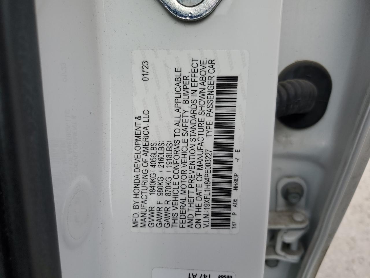 19XFL1H84PE003227 HONDA CIVIC 2023