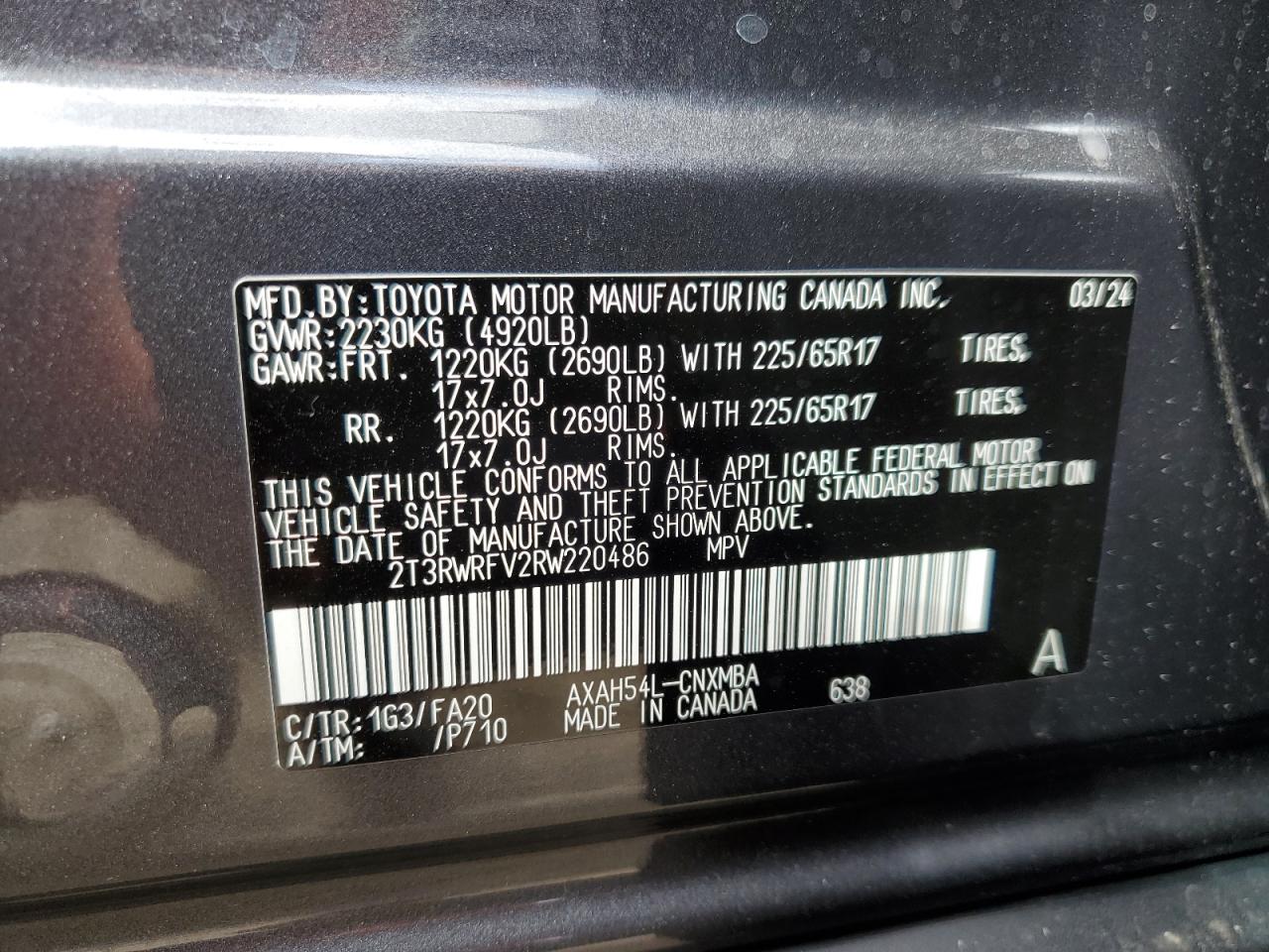 2T3RWRFV2RW220486 TOYOTA RAV4 2024