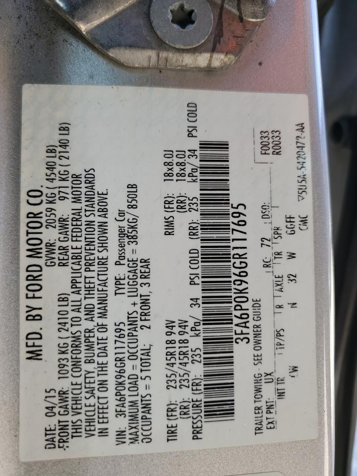 3FA6P0K96GR117695 FORD FUSION 2016