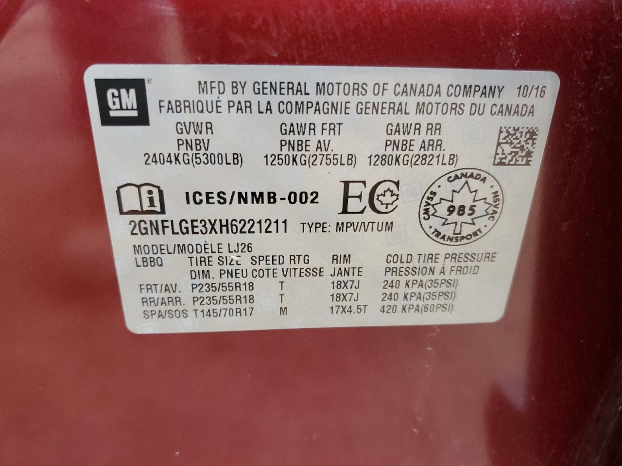 2GNFLGE3XH6221211 2017 Chevrolet Equinox Premier