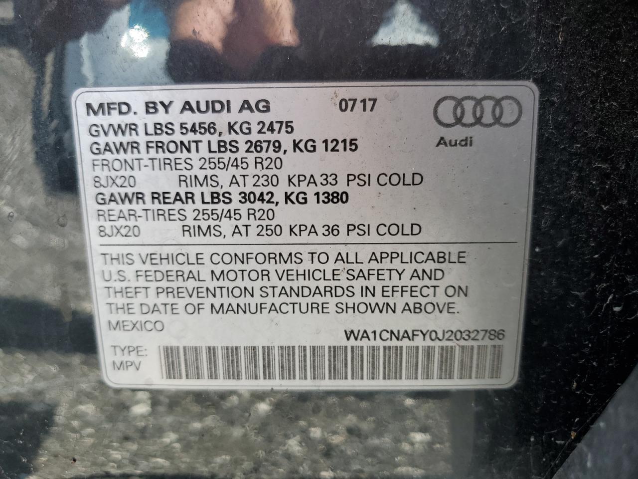 WA1CNAFY0J2032786 2018 Audi Q5 Prestige