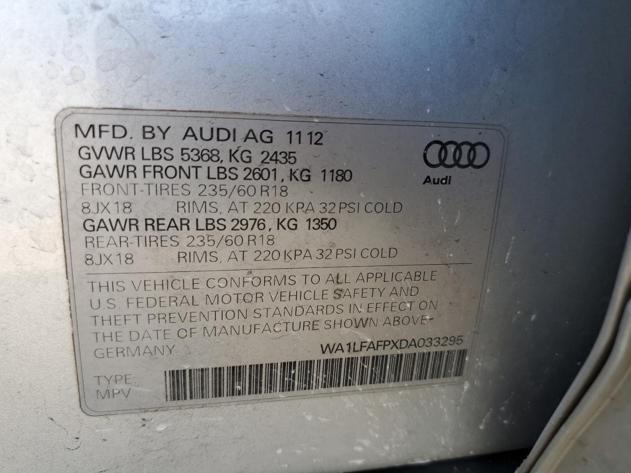 WA1LFAFPXDA033295 2013 Audi Q5 Premium Plus