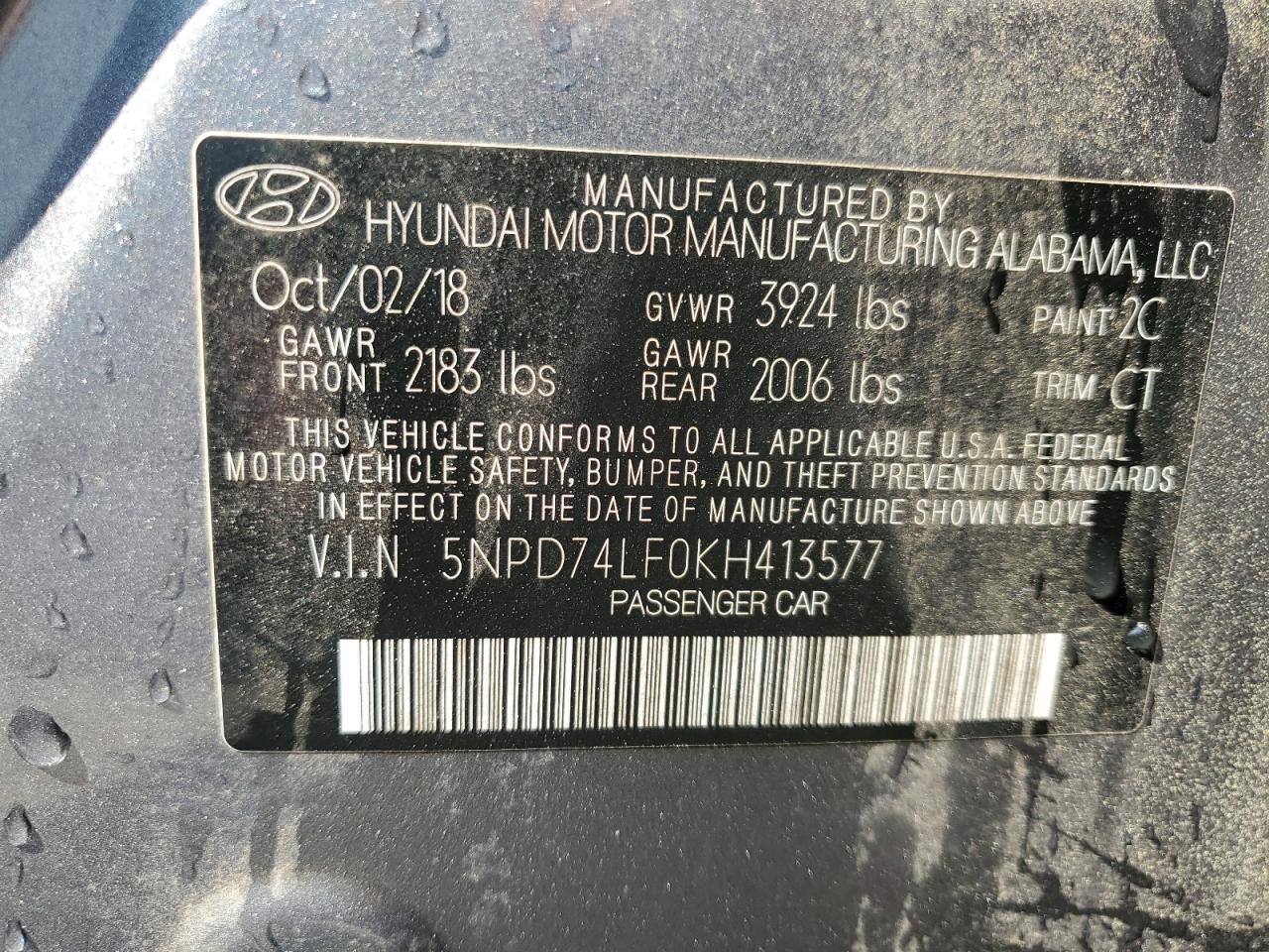 5NPD74LF0KH413577 2019 Hyundai Elantra Se