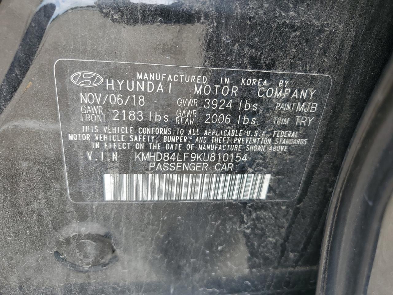 KMHD84LF9KU810154 2019 Hyundai Elantra Sel