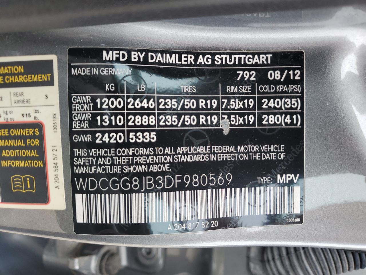 WDCGG8JB3DF980569 2013 Mercedes-Benz Glk 350 4Matic