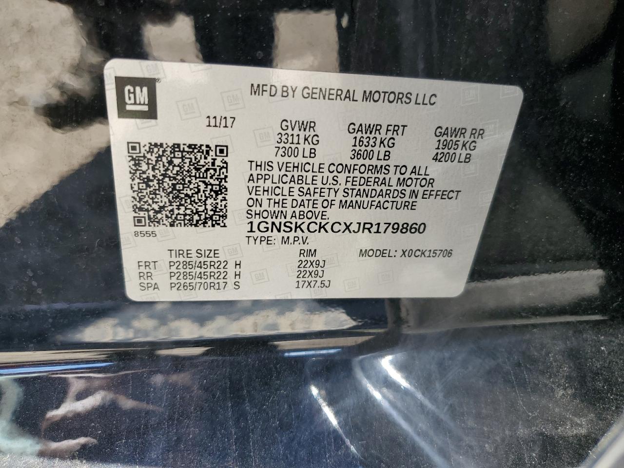 1GNSKCKCXJR179860 2018 Chevrolet Tahoe K1500 Premier