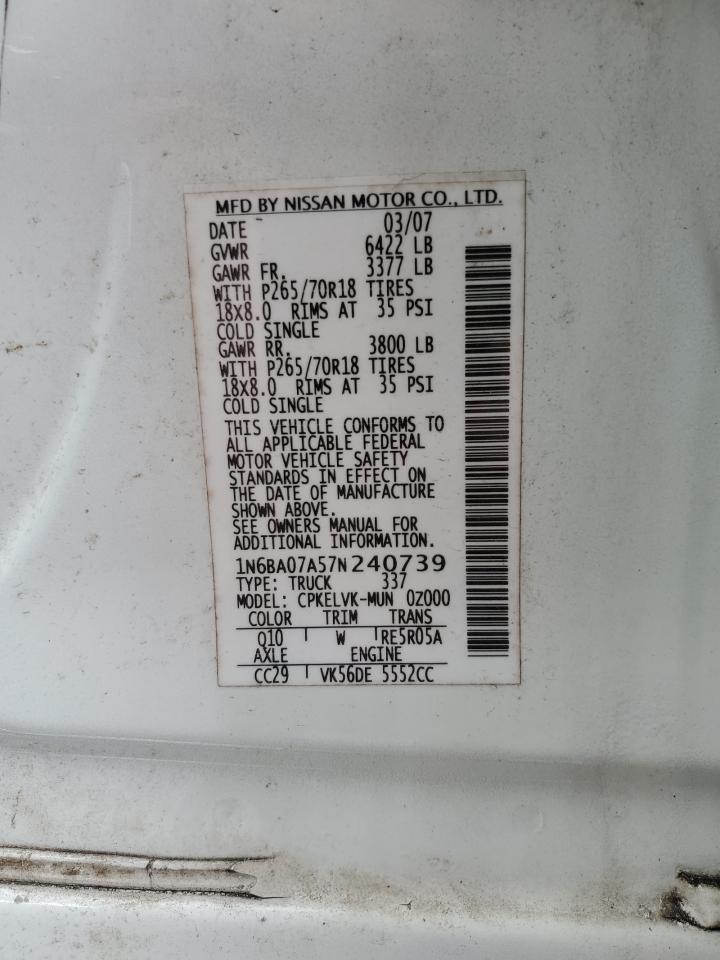 1N6BA07A57N240739 2007 Nissan Titan Xe