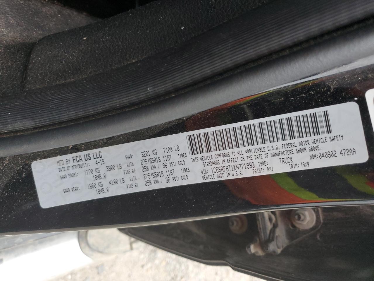 1C6SRFBT1KN771993 2019 Ram 1500 Big Horn/Lone Star