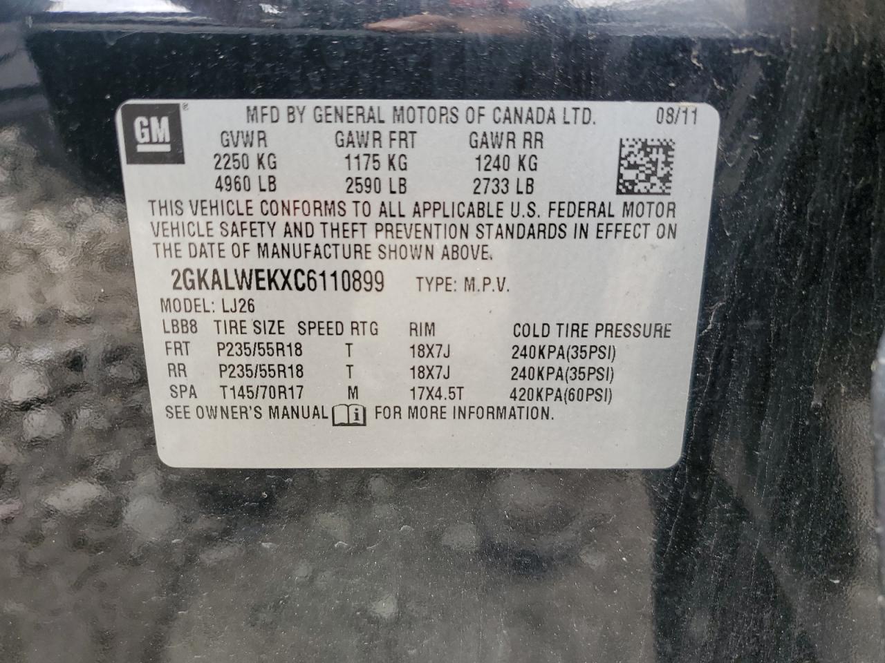 2GKALWEKXC6110899 2012 GMC Terrain Slt