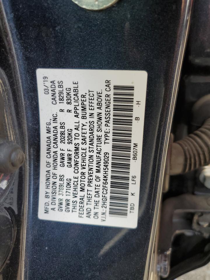 2HGFC2F64KH549029 2019 Honda Civic Lx