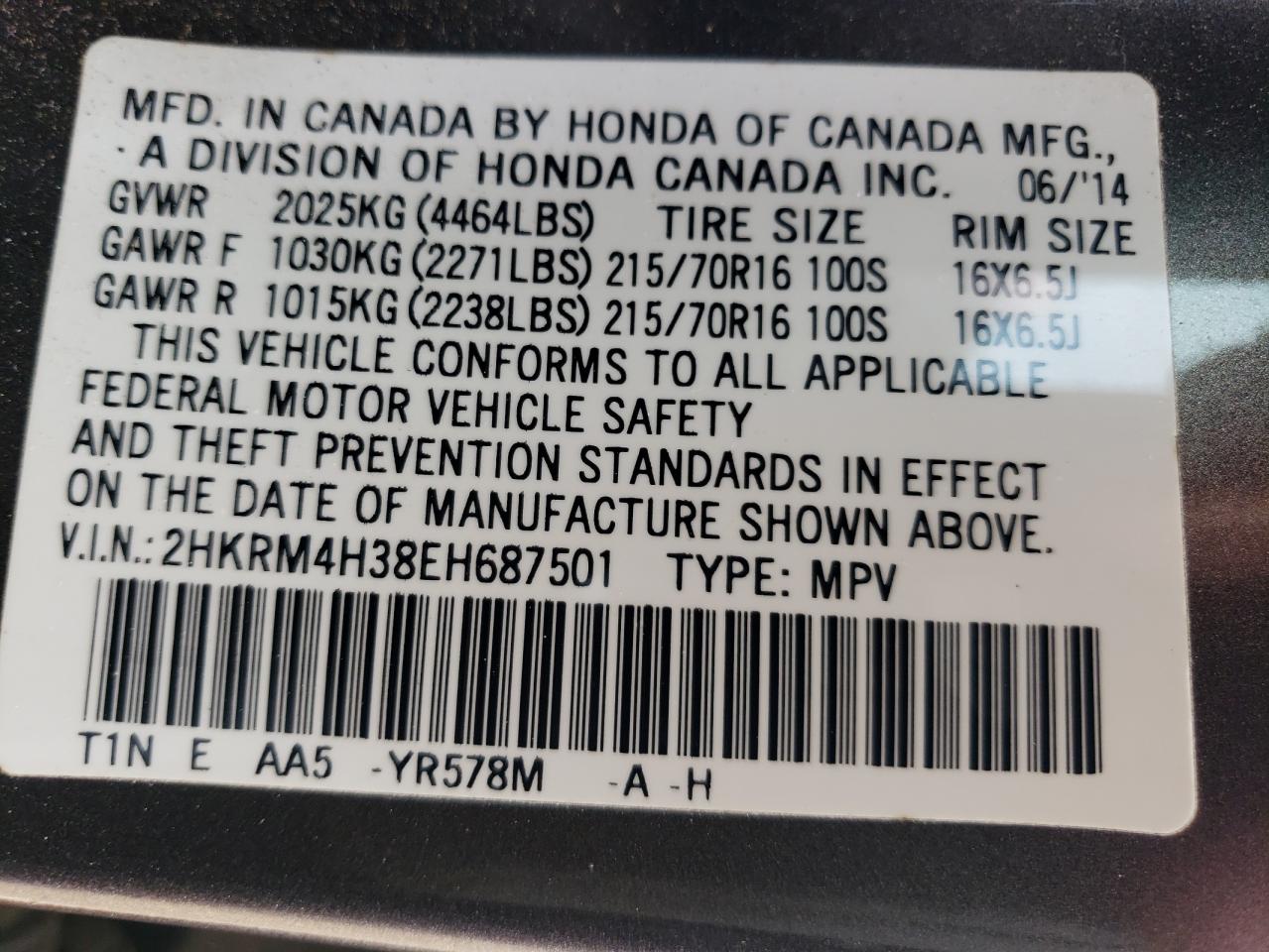 2HKRM4H38EH687501 2014 Honda Cr-V Lx