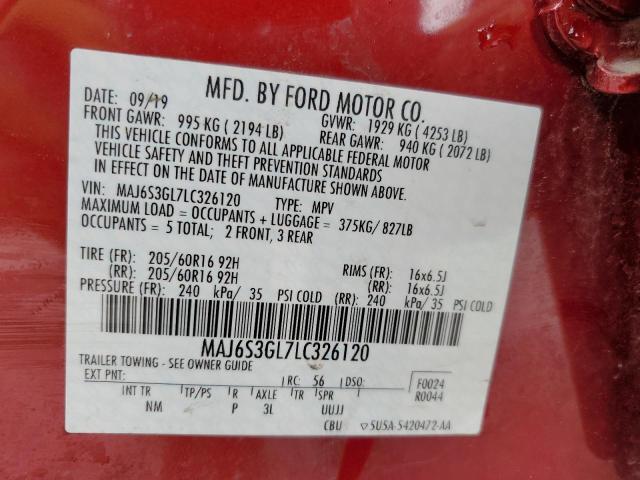 2020 Ford Ecosport Se VIN: MAJ6S3GL7LC326120 Lot: 53834444