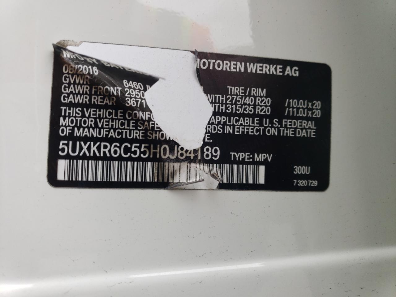 5UXKR6C55H0J84189 2017 BMW X5 xDrive50I