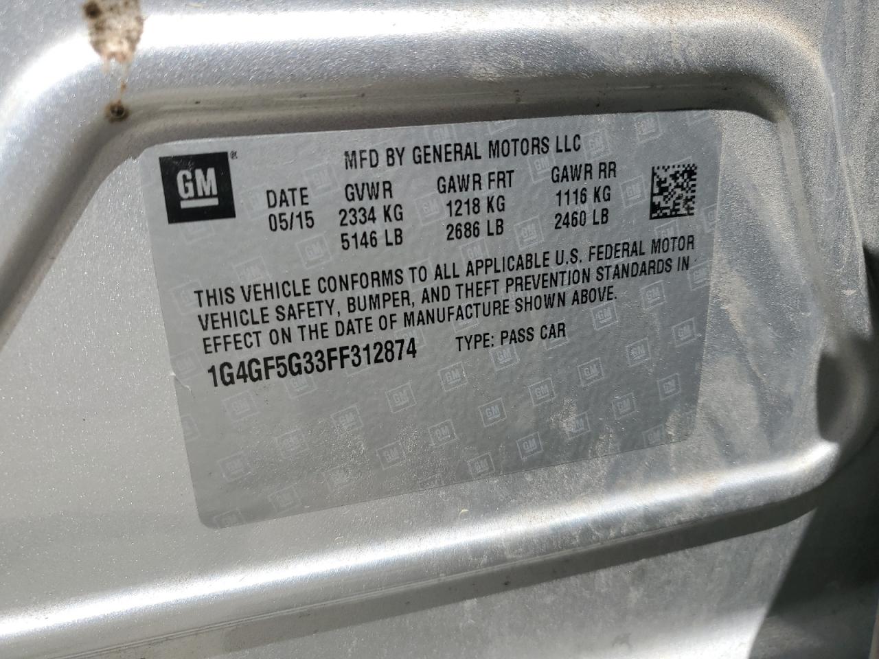 1G4GF5G33FF312874 2015 Buick Lacrosse Premium