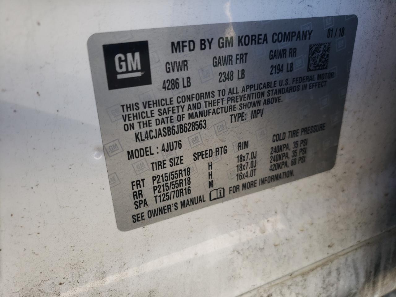 KL4CJASB6JB628563 2018 Buick Encore Preferred