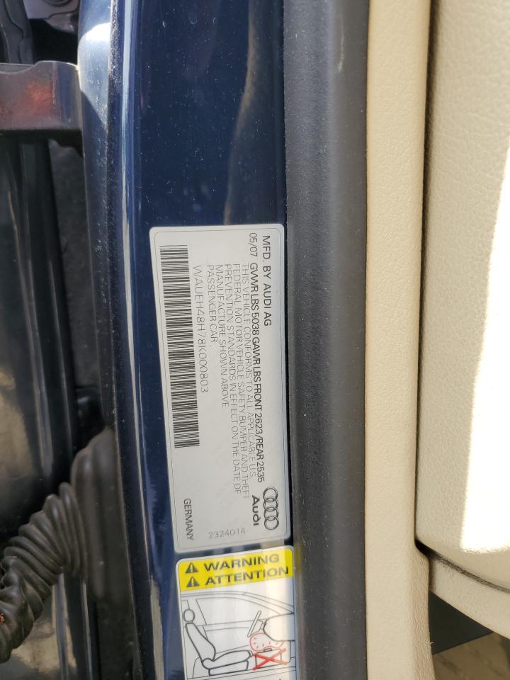 WAUEH48H78K000803 2008 Audi A4 S-Line 3.2 Cabriolet Quattro