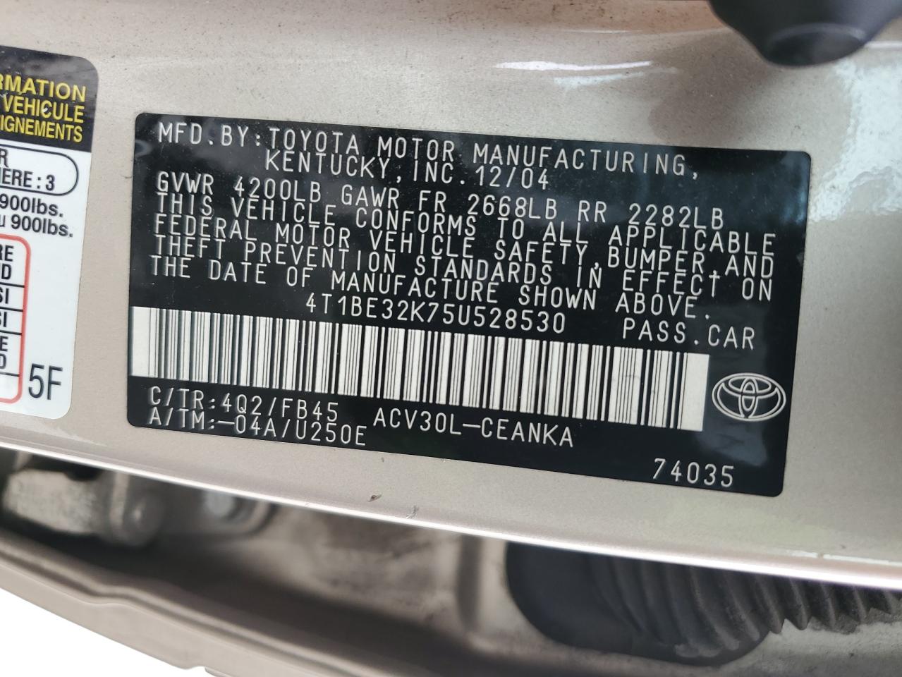 4T1BE32K75U528530 2005 Toyota Camry Le