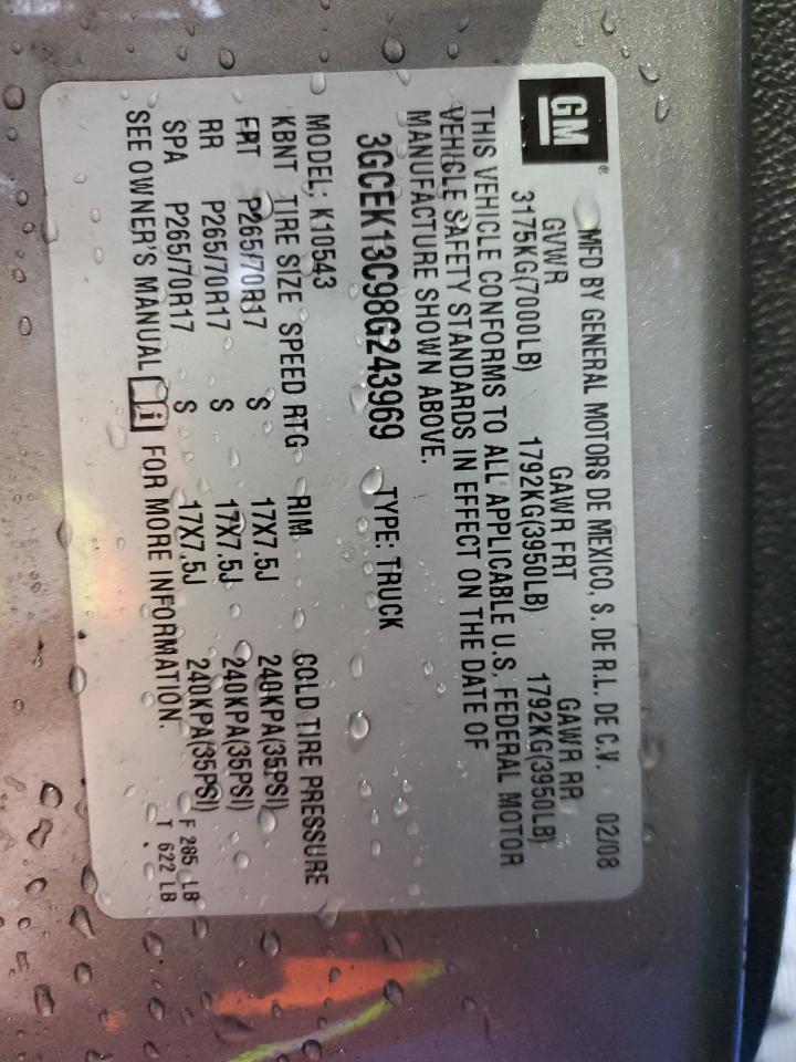 3GCEK13C98G243969 2008 Chevrolet Silverado K1500