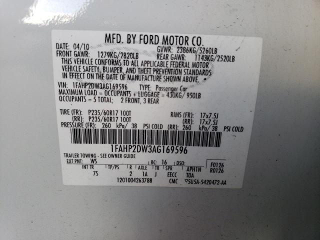 2010 Ford Taurus Se VIN: 1FAHP2DW3AG169596 Lot: 52896144