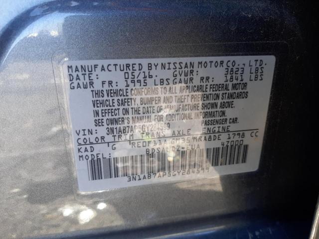 2016 Nissan Sentra S VIN: 3N1AB7AP5GY284599 Lot: 54714394