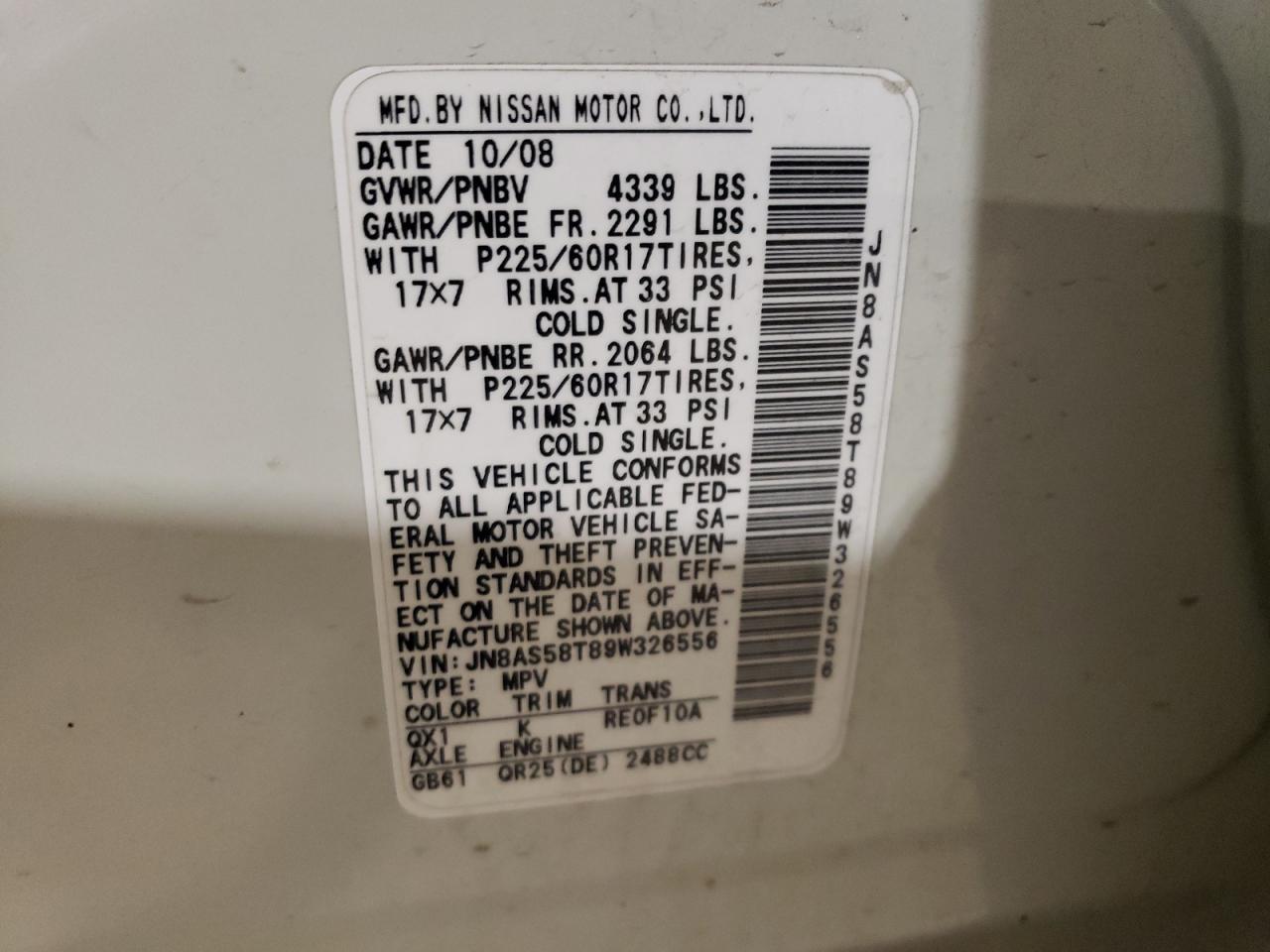 JN8AS58T89W326556 2009 Nissan Rogue S