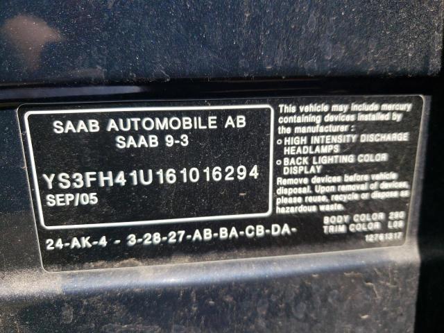 2006 Saab 9-3 Aero VIN: YS3FH41U161016294 Lot: 52017274