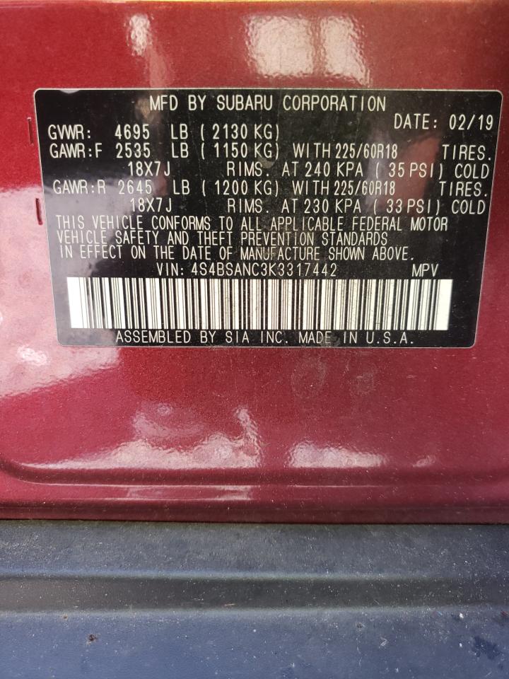 4S4BSANC3K3317442 2019 Subaru Outback 2.5I Limited