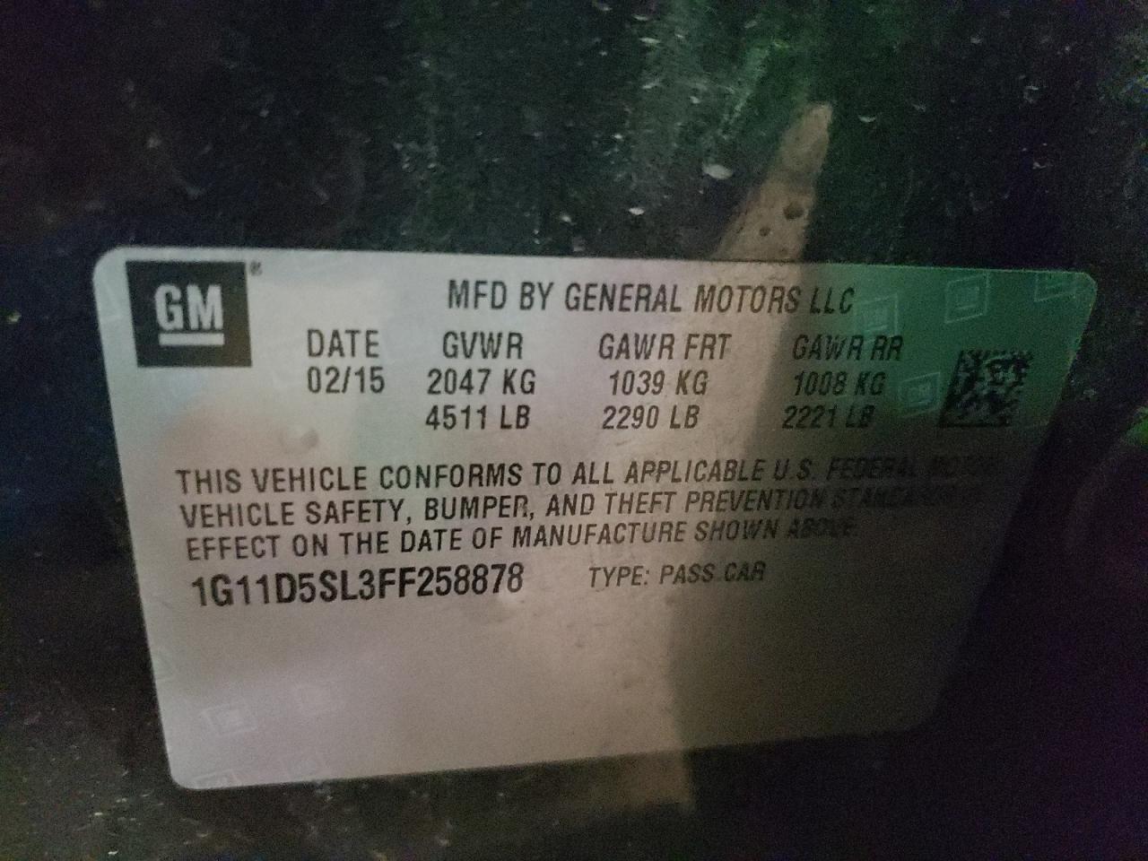 1G11D5SL3FF258878 2015 Chevrolet Malibu 2Lt