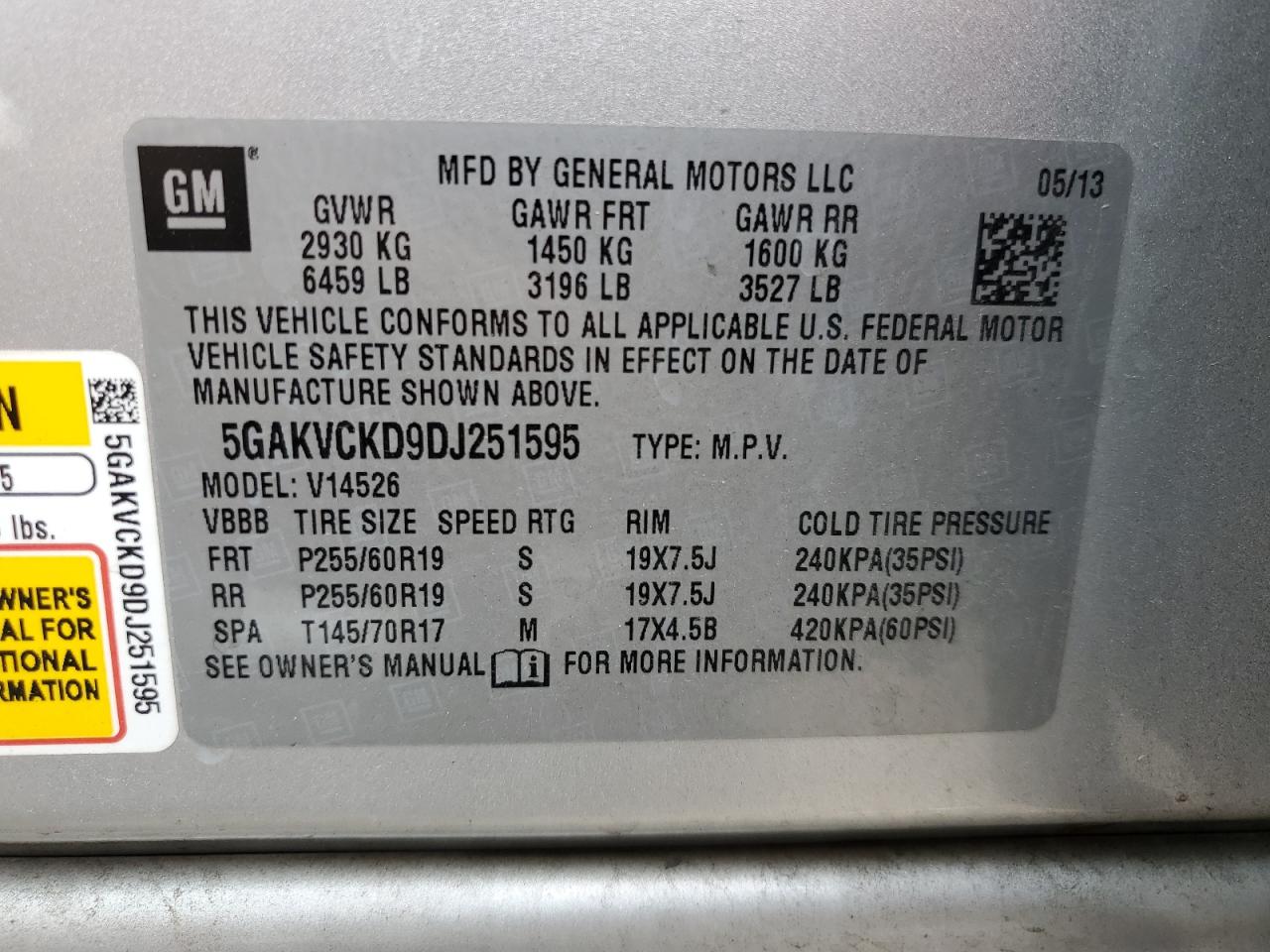 5GAKVCKD9DJ251595 2013 Buick Enclave