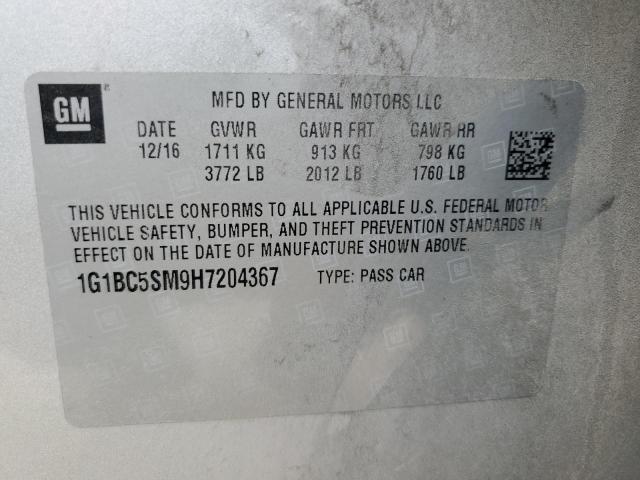 2017 Chevrolet Cruze Ls VIN: 1G1BC5SM9H7204367 Lot: 55765514