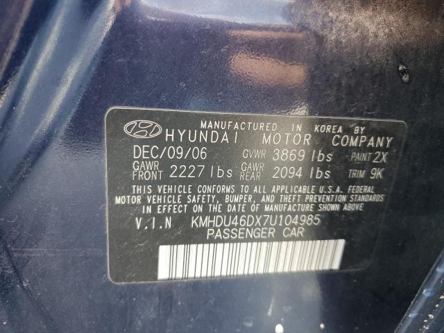 2007 Hyundai Elantra Gls VIN: KMHDU46DX7U104985 Lot: 54198904