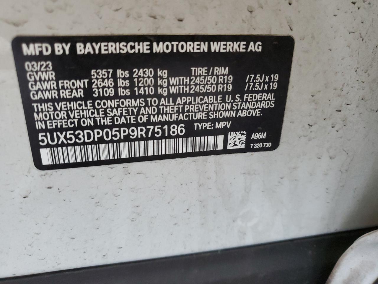 5UX53DP05P9R75186 2023 BMW X3 xDrive30I