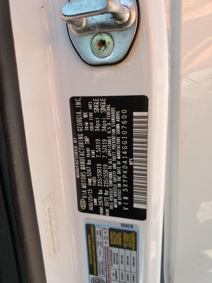 5XYPKDA14GG107600 2016 Kia Sorento Sx