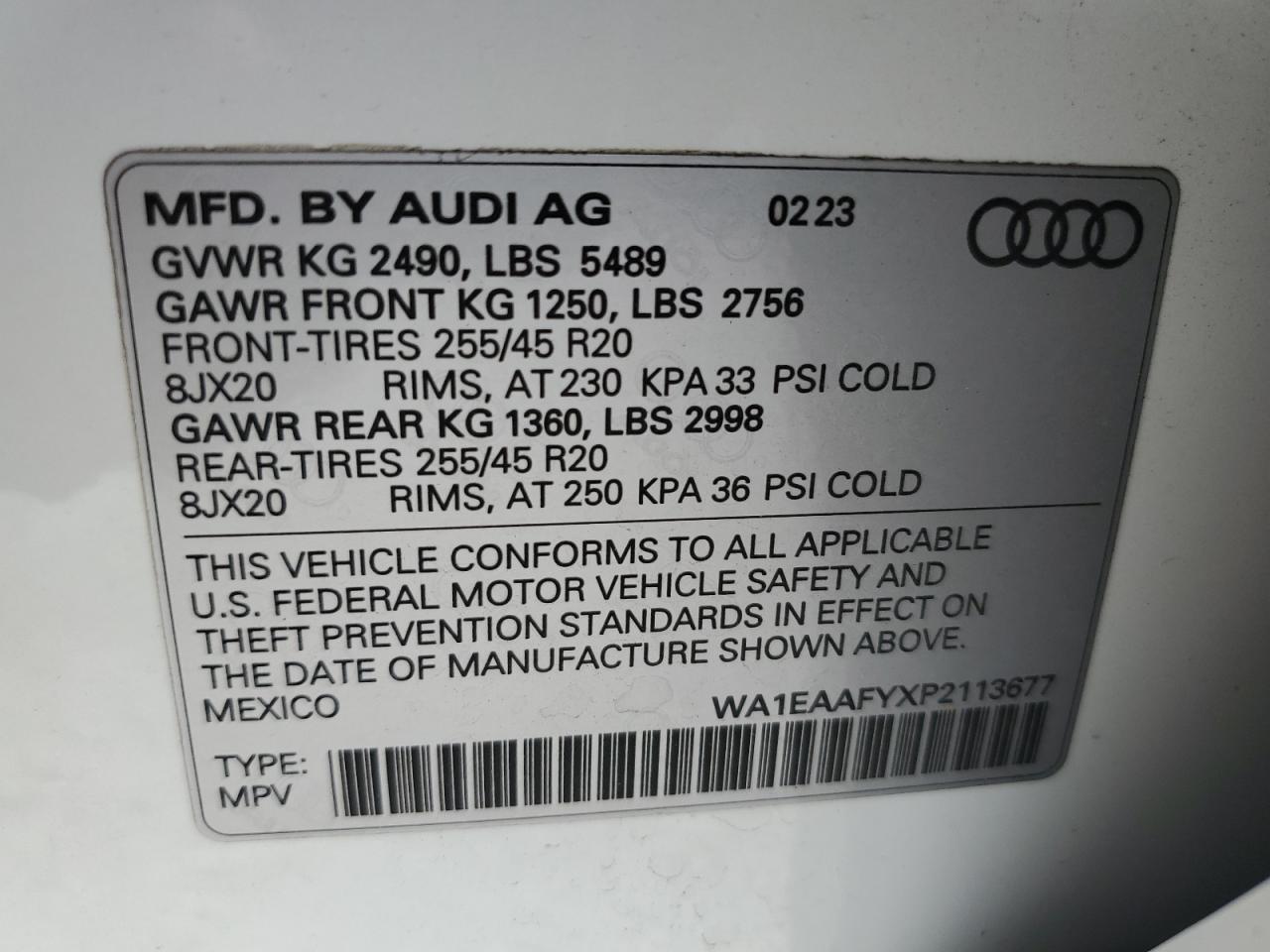 WA1EAAFYXP2113677 2023 Audi Q5 Premium Plus 45