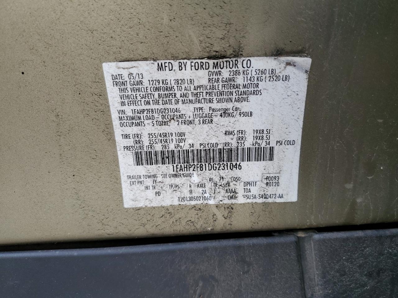 1FAHP2F81DG231046 2013 Ford Taurus Limited