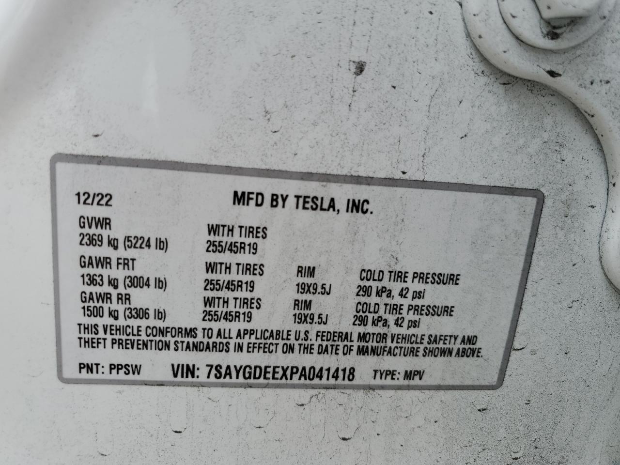 7SAYGDEEXPA041418 2023 Tesla Model Y