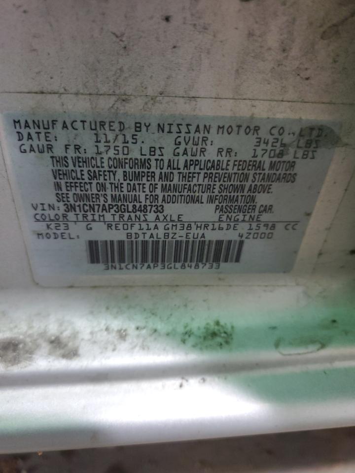 3N1CN7AP3GL848733 2016 Nissan Versa S