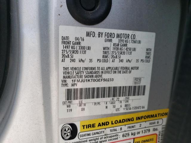 2016 Ford Expedition Limited VIN: 1FMJU1KT0GEF50233 Lot: 56002214