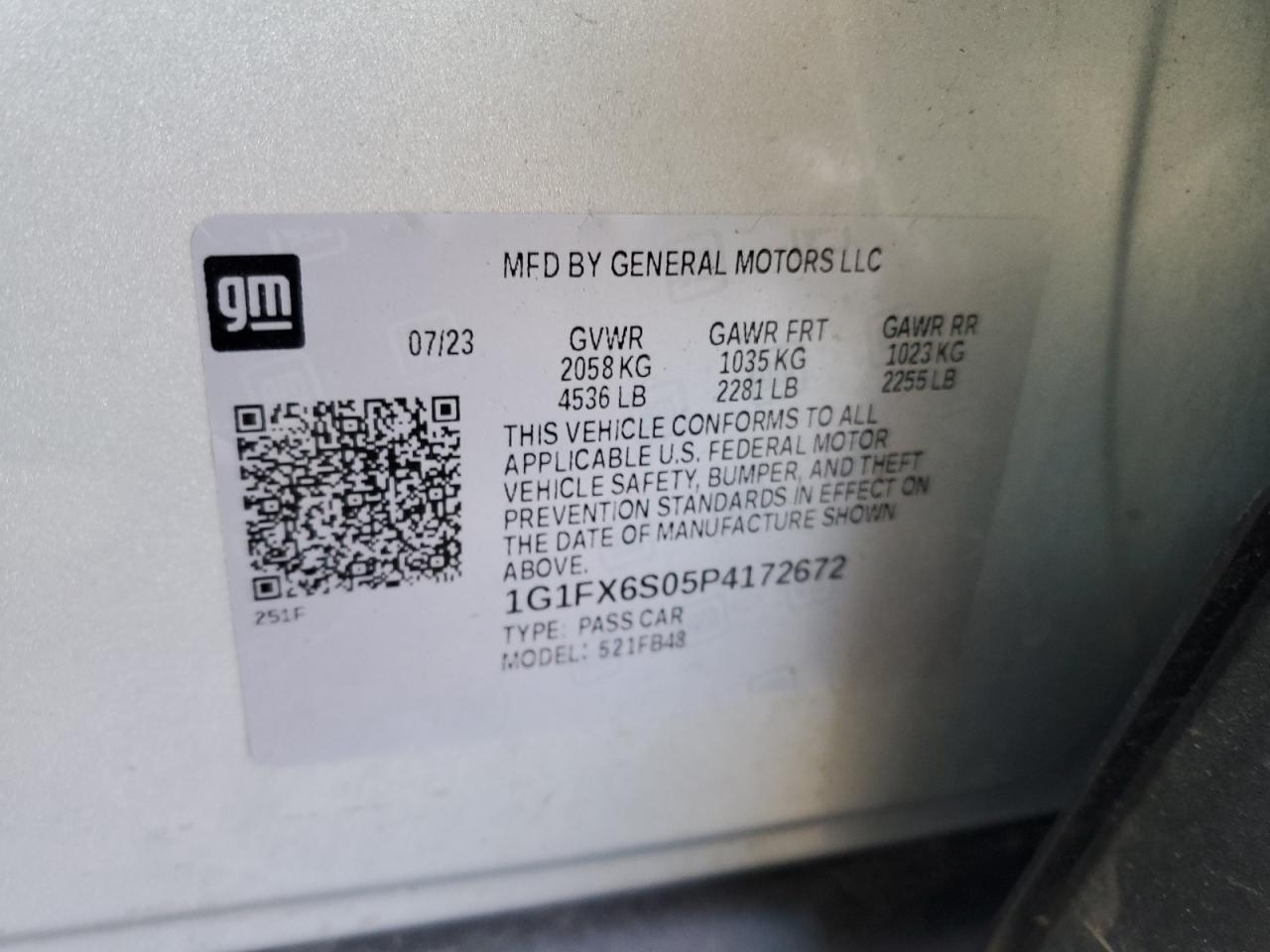 1G1FX6S05P4172672 2023 Chevrolet Bolt Ev 2Lt