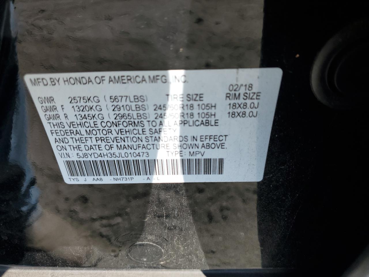 5J8YD4H35JL010473 2018 Acura Mdx