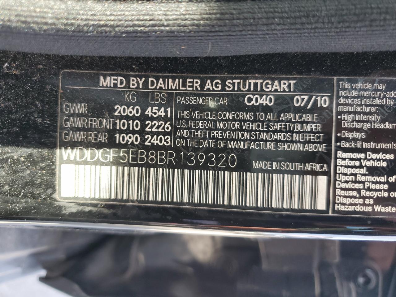 WDDGF5EB8BR139320 2011 Mercedes-Benz C 300