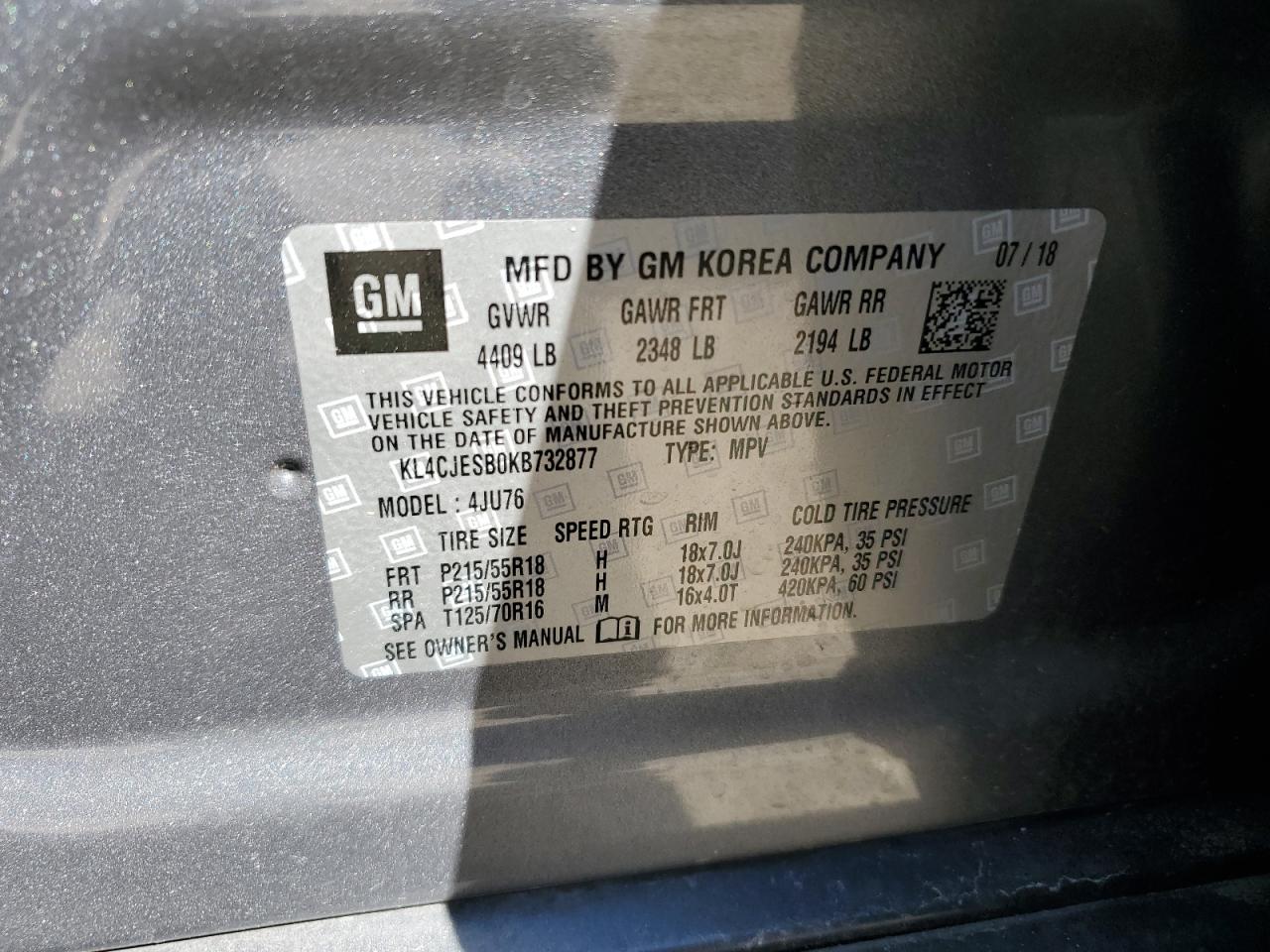 KL4CJESB0KB732877 2019 Buick Encore Preferred