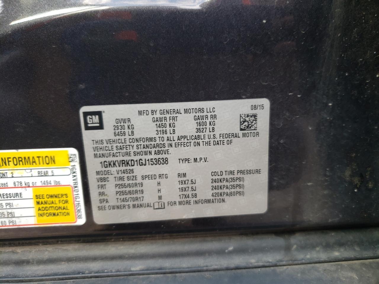 1GKKVRKD1GJ153638 2016 GMC Acadia Slt-1